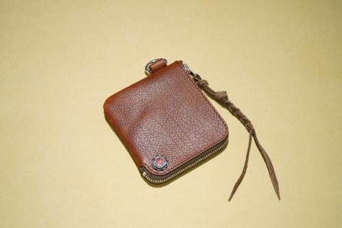  LARRY SMITH - EMBOSSED L ZIPPER SHORT WALLET - BROWN