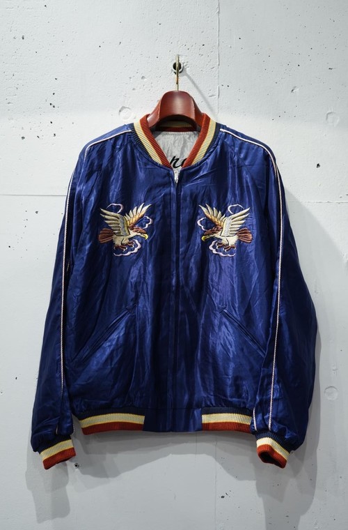  TAILOR TOYO - Early 1950s Style Acetate Souvenir Jacket “EAGLE” × “DRAGON & TIGER” - NAVY