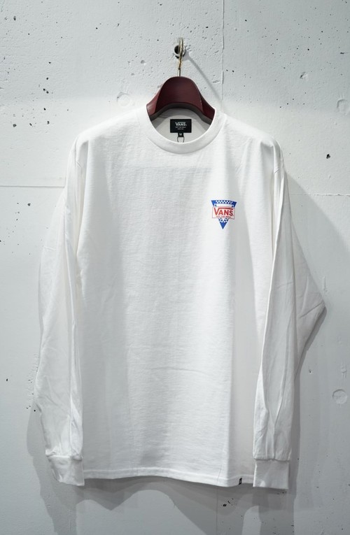  VANS - TRIANGLE CHECKER LOGO LONG SLEEVE TEE - WHITE