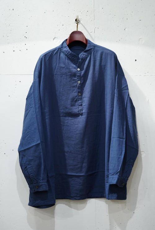  Porter Classic - SUVIN GOLD GAUZE STAND COLLAR LONG SMOCK SHIRT - NAVY