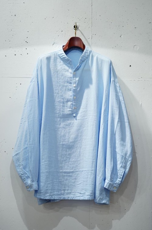  Porter Classic - SUVIN GOLD GAUZE STAND COLLAR LONG SMOCK SHIRT - BLUE