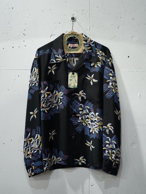  SUN SURF - L/S RAYON HAWAIIAN SHIRT / FAMILIAR FLOWER - BLACK