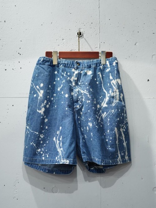  MODUCT - 8oz.UNEVEN YARN DENIM SPLATTER SHORTS - BLUE