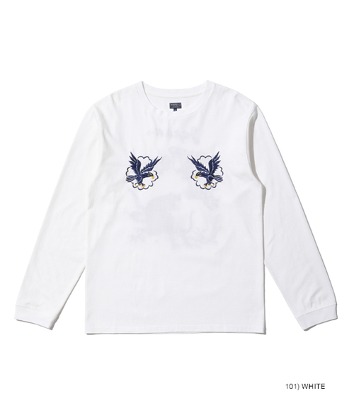  TAILOR TOYO - LONG SLEEVE SUKA T-SHIRT EMBROIDERED “EAGLE, TIGER & DRAGON” - WHITE