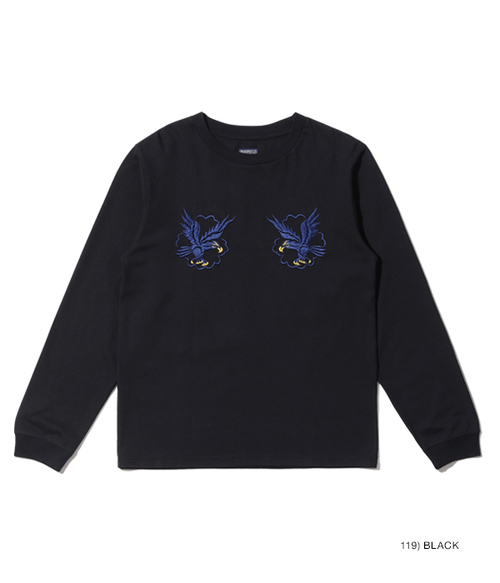  TAILOR TOYO - LONG SLEEVE SUKA T-SHIRT EMBROIDERED “EAGLE, TIGER & DRAGON” - BLACK
