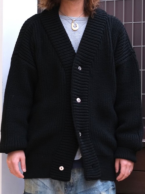  TENDER Co. - 716 ROUND RIB CARDIGAN / WOOL GANSEY - BLACK
