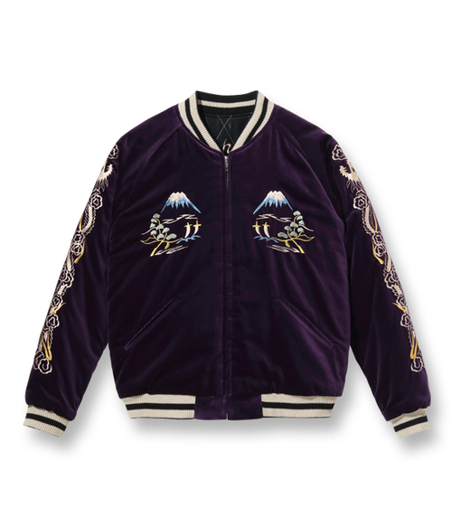  TAILOR TOYO - Mid 1950s Style Velveteen Souvenir Jacket “LANDSCAPE” × “DRAGON” - PURPLE
