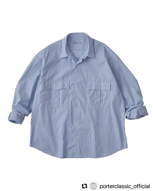  PORTER CLASSIC - ROLL UP STRIPE SHIRT - Blue / Gray / Sakura
