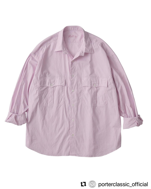  PORTER CLASSIC - ROLL UP STRIPE SHIRT - Sakura