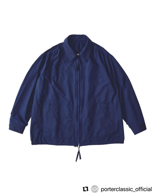  PORTER CLASSIC - WEATHER GATHERED ZIP UP JACKET - Navy