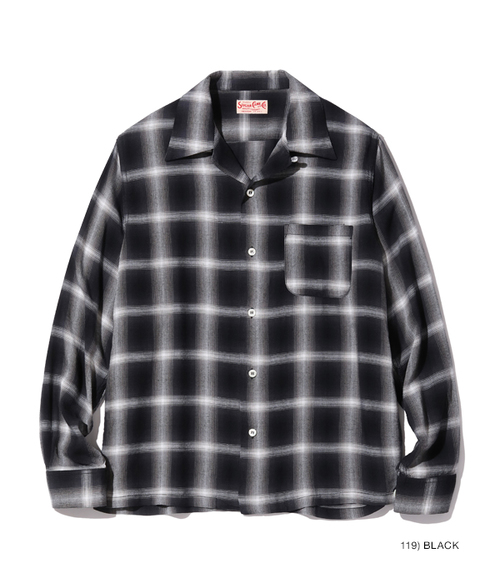  SUGAR CANE - RAYON OMBRE CHECK L/S OPEN SHIRT - Black