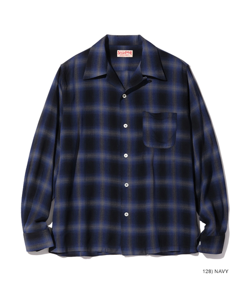  SUGAR CANE - RAYON OMBRE CHECK L/S OPEN SHIRT - Navy