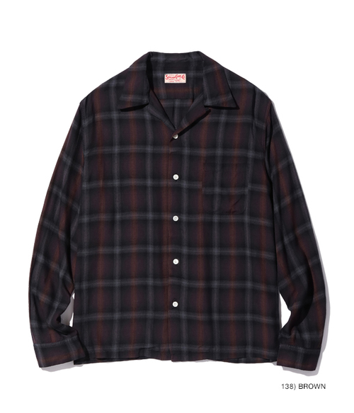  SUGAR CANE - RAYON OMBRE CHECK L/S OPEN SHIRT - Brown