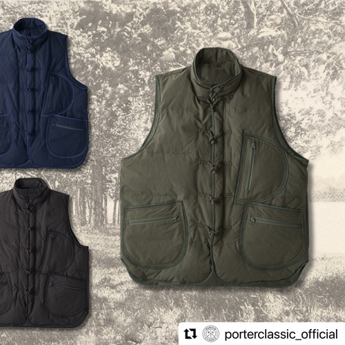  PORTER CLASSIC - WEATHER CHINESE DOWN VEST - Olive / Navy / Black