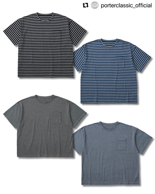  Porter Classic - H/W BEATNIK BORDER T-SHIRT - Black, Gray black