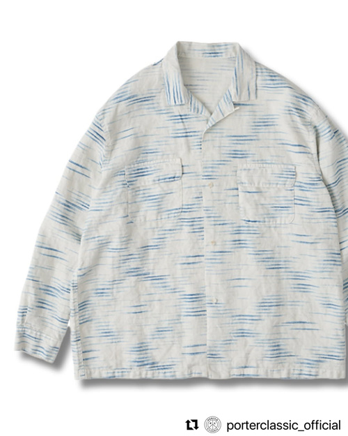  Porter Classic - OLD FRANCE INDIGO PRINT LONG SHIRT - White