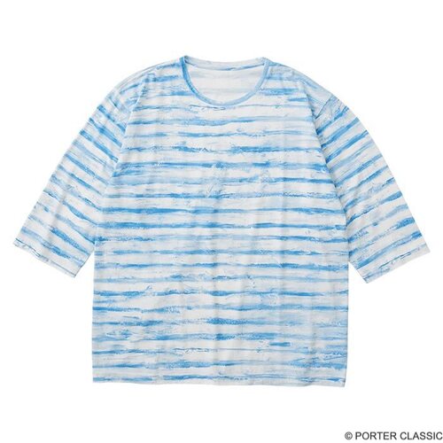 Porter Classic - ARTIST BORDER THREE QUARTER SLEEVE SHIRT - BLUE