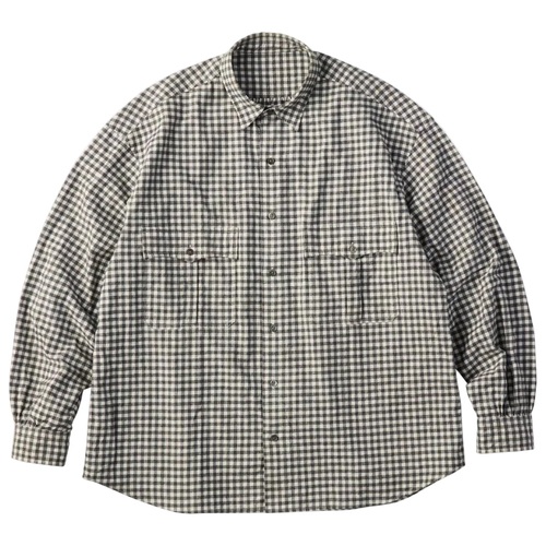  Porter Classic - ROLL UP FLANNEL GINGHAM CHECK SHIRT - CHARCOAL GRAY