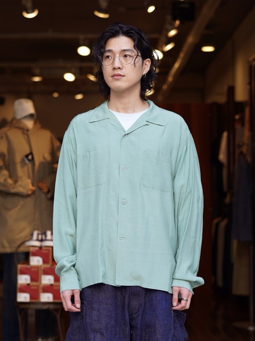  STYLE EYES - BOWLING L/S SHIRT - OFF WHITE/BLACK/M.GREEN