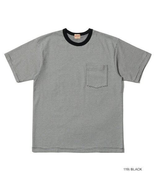  WHITESVILLE - 30/2 FINE-LINED BORDER T-SHIRT - BLACK