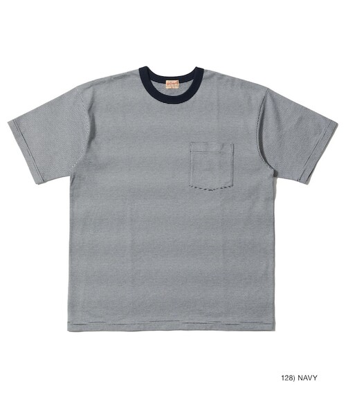  WHITESVILLE - 30/2 FINE-LINED BORDER T-SHIRT - NAVY