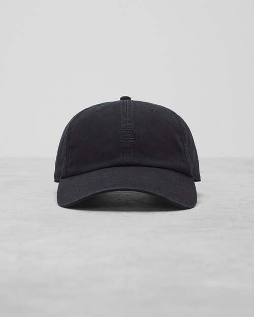  REIGNING CHAMP - COTTON CHINO LOW PRO MONOGRAM STRAPBACK CAP - WASHED BLACK