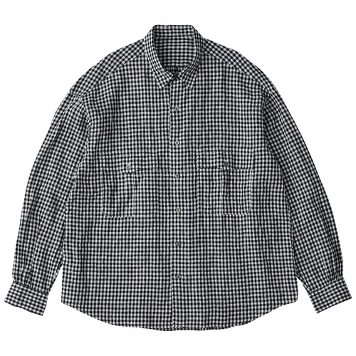  Porter Classic - ROLL UP LINEN GINGHAM CHECK SHIRT - BLACK 