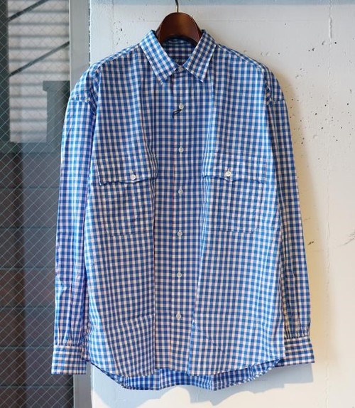  Porter Classic - ROLL UP TRICOLOR GINGHAM CHECK SHIRT - BLUE