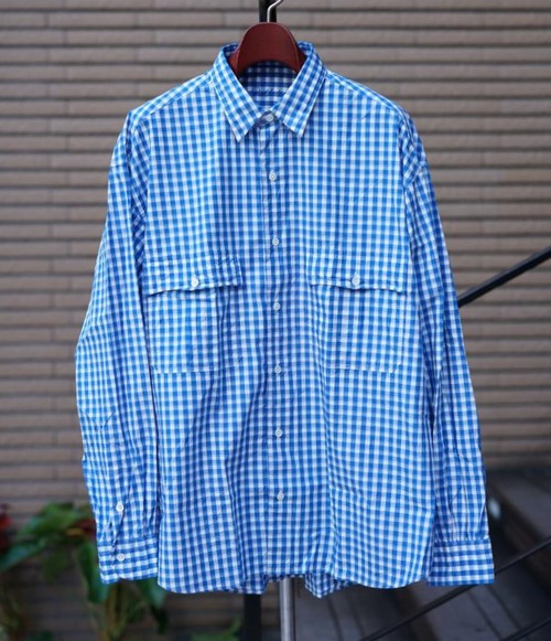  Porter Classic - ROLL UP GINGHAM CHECK SHIRT - BLUE