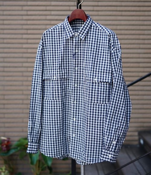  Porter Classic - ROLL UP GINGHAM CHECK SHIRT - NAVY