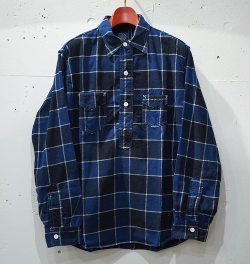  POST OVER ALLS - De Luxe - cotton flannel block plaid - navy plaid