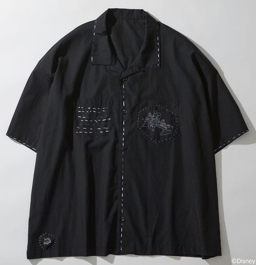  Porter Classic - DISNEY MICKEY MOUSE / PORTER CLASSIC OHARIKO COLLECTION ALOHA  SHIRT - BLACK 