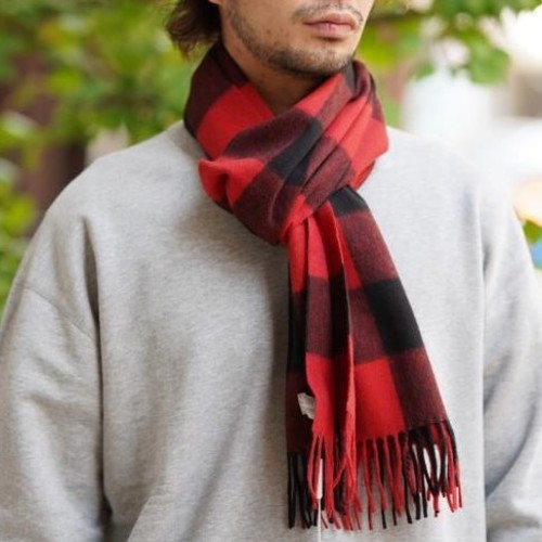  Joshua Ellis - Cashmere Scarf - Buffalo Russian Twill - brt scarlet / black