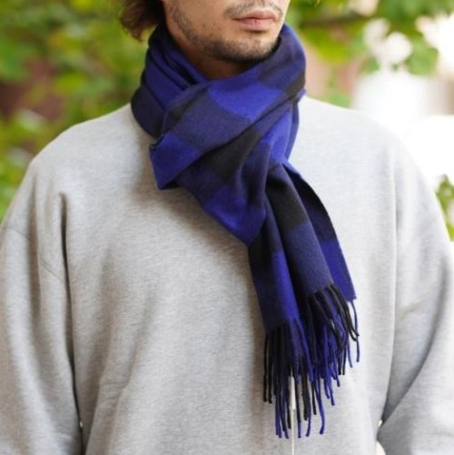  Joshua Ellis - Cashmere Scarf - Buffalo Russian Twill - cobalt / black