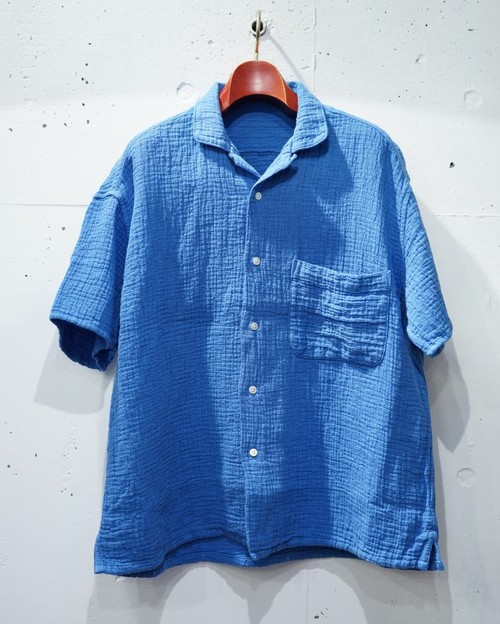  Porter Classic - SASHIKO LINEN PREMIUM SHORT SLEEVE SHIRT - BLUE