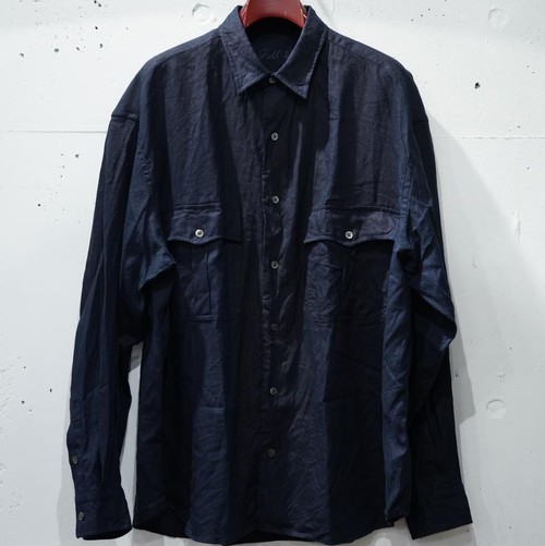  Porter Classic - ROLL UP LINEN SHIRT (FRENCH LINEN) - DARK NAVY