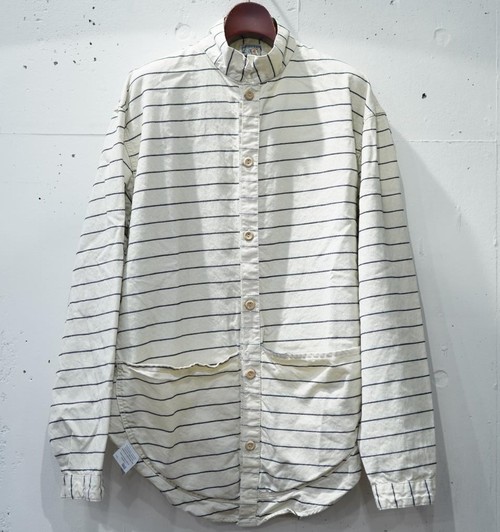  TENDER Co. - 441 COMPASS POCKET SHIRT / INVERSE BUTCHER'S STRIPE COTTON TWILL - RINSED ECRU