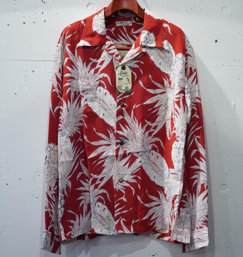  SUN SURF - LONG SLEEVE ALOHA SHIRT / ISLANDPINEAPPLE - RED