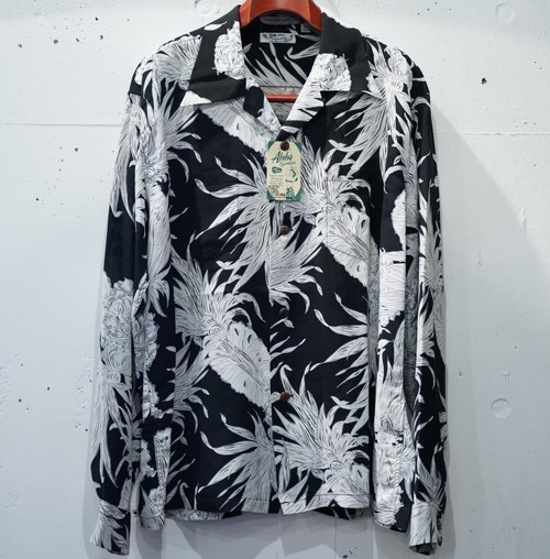  SUN SURF - LONG SLEEVE ALOHA SHIRT / ISLANDPINEAPPLE - BLACK