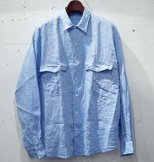  Porter Classic - ROLL UP LINEN SHIRT (LEGGIUNO GHIBLI SOFT LINEN)  - BLUE