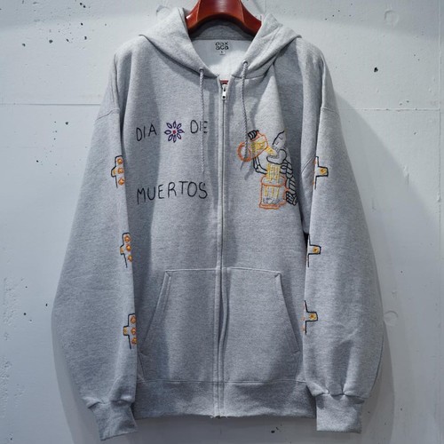  OAXACA - FULL ZIP HOODIE / Drinking Skull - HETHER GRAY