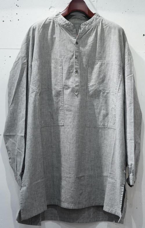  Porter Classic - STAND COLLAR LONG SMOCK SHIRT WATCH CHAIN ITEM - GRAY
