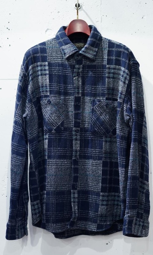  SUGAR CANE - PATCH WORK CHECK WORK SHIRT - NAVY